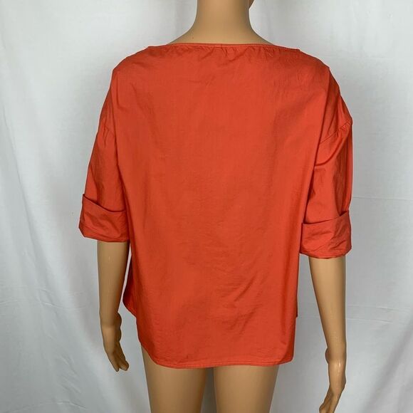 Marfinno Embroidered Floral Leaf Blouse Boho Small Orange Tangerine - Picture 8 of 8